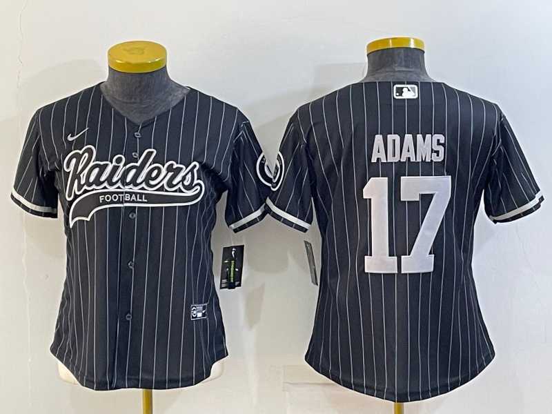 Womens Las Vegas Raiders #17 Davante Adams Black Team Big Logo With Patch Cool Base Stitched Baseball Jersey